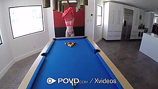pov view of wet wild fucking on the pool table with big cock and cumshot