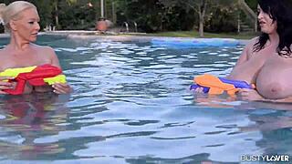 Wow! Busty lovers, join Leanne Crow & DelzAngel by the pool!