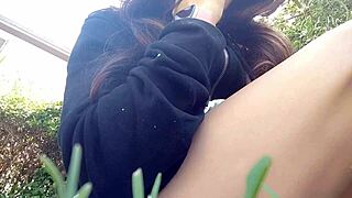 Pee on the Grass with Chantal Channel in Public Sexy Dress Close-Up