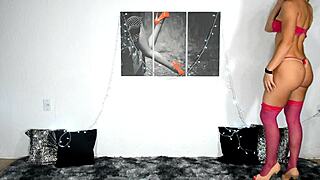 Intense blowjob while trying on sexy lingerie stockings