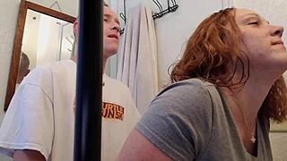 wife's big tits in bathroom quickie