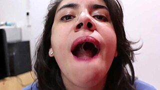 oldie plays with cum and swallows mouthful before bed in pajamas, oral and creampie.