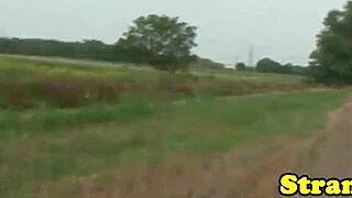 Outdoor adventure with bigtit euro hitchhiker receiving cum on tits