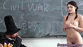 Teen receives intense ass jizz in classroom