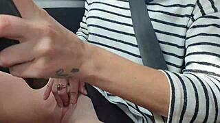 Skinny Brunette Outside Car Pussy Masturbation