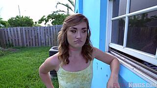 hot teen 18+ kat caught sneaking in the back yard with a big cock pov 😏