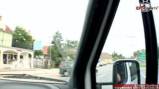 Brunette MILF enjoys outdoor MMF creampie threesome