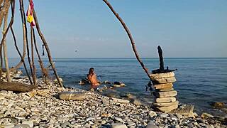 Feeling intense orgasm as nude Moana cosplayer fucks dildo outdoors