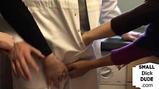 uh, small cock guy gettin’ jerked by two matures and an asian, ya know?