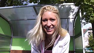 myfirstpublic pretty blonde pushes fake agent in public