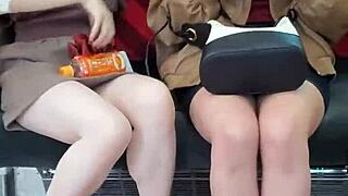 japanese cuties teasing with upskirts on the train for you