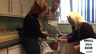 uh, small cock guy gettin’ jerked by two matures and an asian, ya know?