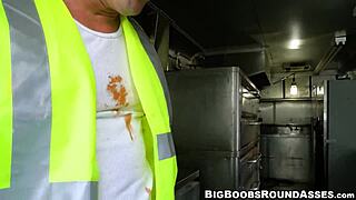 Voluptuous blonde with massive melons rides a giant dick