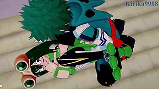 Tsuyu Asui, Mt. Lady, and Izuku Midoriya in Wild Hentai Action!