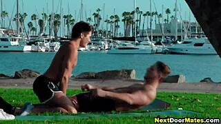 these athletic gay guys are rimming and fucking during yoga