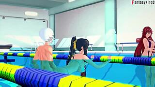 akeno begs for sex in the public pool