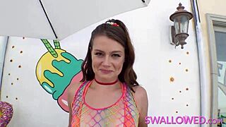 selena loves deepthroat blowjob swallowing balls deep with cum in mouth