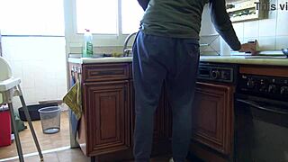 Horny Brunette with Big Ass Fucked in Kitchen Creampie