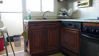 Horny Brunette with Big Ass Fucked in Kitchen Creampie