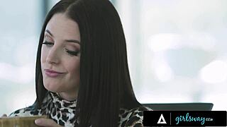 abella danger, the femdom secretary, dominates her boss angela white with strapon and fingering in the office