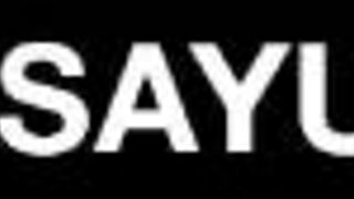 asian babe in threesome shows shaved pussy during blowjob