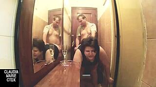 Yo, banging this chubby chick between the walls was insane!