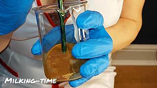 Bold Nurse In CFNM Drinks Sperm Sample From Lactating Slut Wife.
