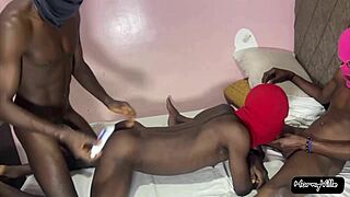 sharing one twink between two big black dicks in a homemade anal session, bent over and doggystyle! 🔥
