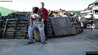 Outdoor sex on a tree stump in Spanish amateur video