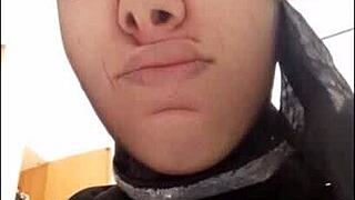 I have a pig face and nose with stockings on my face