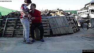 Outdoor sex on a tree stump in Spanish amateur video