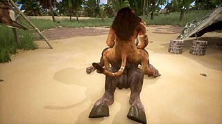 minotaur and lion share a moment in the wildlife setting