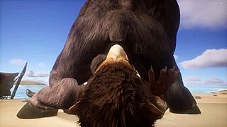 minotaur and lion share a moment in the wildlife setting