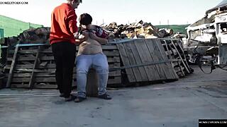 Outdoor sex on a tree stump in Spanish amateur video