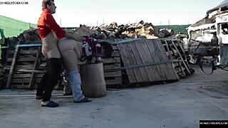 Outdoor sex on a tree stump in Spanish amateur video