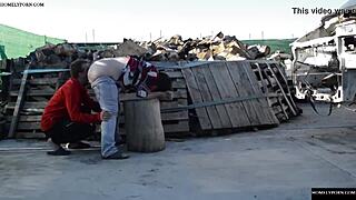 Outdoor sex on a tree stump in Spanish amateur video
