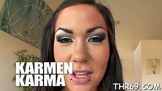 naughty darling's mouth overflows with jizz after a rough, racy blowjob session