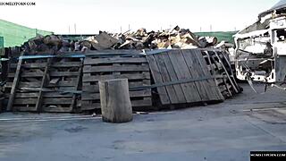 Outdoor sex on a tree stump in Spanish amateur video