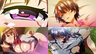 hentai screen divided into big tits scenes