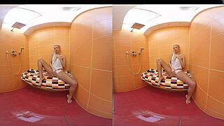 Karol Lilien relaxes in the shower and room