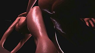 Beautiful big-breasted woman gets her round ass fucked on the table in 3D cartoon