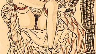 Vintage erotic illustration features retro anime hentai scenes