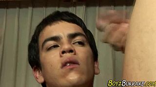 twinks getting bukkake in threeway?