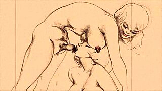 Vintage erotic illustration features retro anime hentai scenes