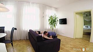 Beautiful brunette gets blown by hung stud in HD