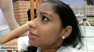 latina teen in lesbian domination licks and swallows piss! 😈