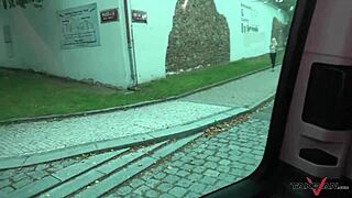 Alluring blonde picked up and drilled hard outdoors