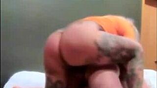 this chubby tgirl is fucking a fag. cum on mouth action!