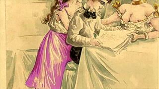 Vintage erotic illustration features retro anime hentai scenes