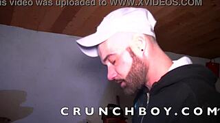 A gay man SUCKS his straight friend in the garage.